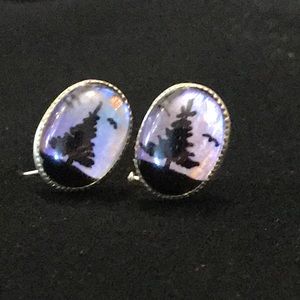 3/$15 ⭐️ Vintage silver tone lucite earrings pine tree painted must see!!